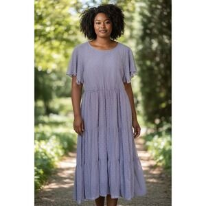 Vtg Chicsoul.com Milkmaid Tiered Midi Dress Lavender Swiss Dot Size 1X Cottage